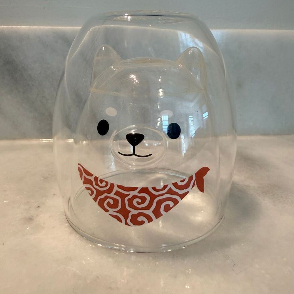Goodglass Clear 3D Shiba Inu Red Scarf Double-Walled Insulated Glass Coffee Mug - Picture 4 of 7